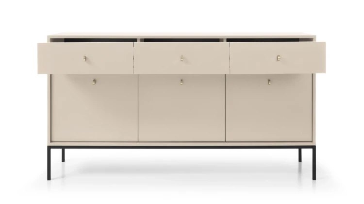 komoda-movo-bezowa-stelaz-czarny-154-cm-front-otwarta.webp