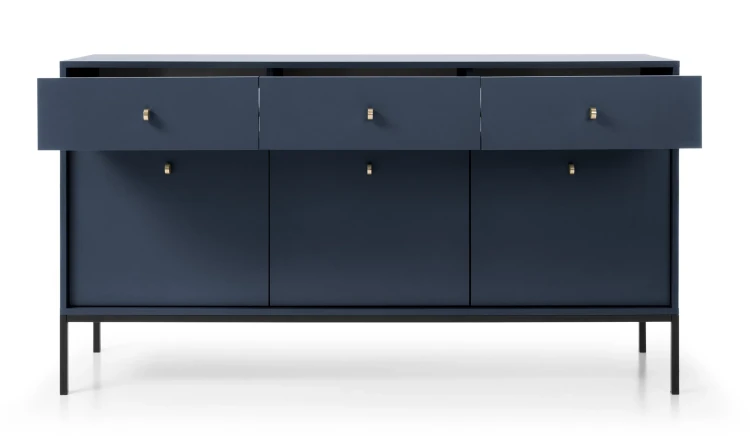 komoda-movo-granatowa-stelaz-czarny-154-cm-front-otwarta.webp