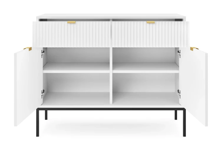 komoda-nilo-bialy-stelaz-czarny-104-cm-front.-otwarta.webp
