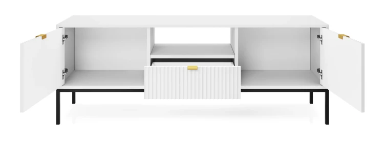 szafka-rtv-nilo-bialy-stelaz-czarny-154-cm-front-otwarta.webp