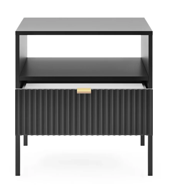 stolik-nocny-nilo-czarny-stelaz-czarny-54-cm-front-otwarty.webp