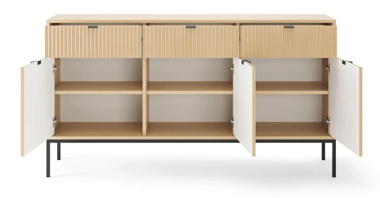 komoda-nilo-dab-vicenza-stelaz-czarny-154-cm-front-otwarta.webp