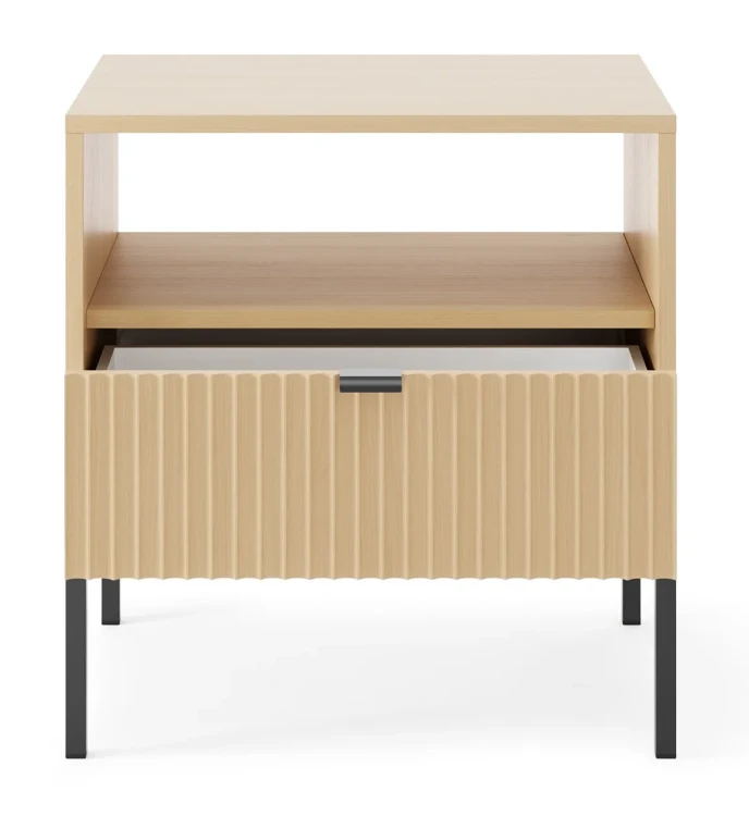 stolik-nocny-nilo-dab-vicenza-stelaz-czarny-54-cm-front-otwarty.webp