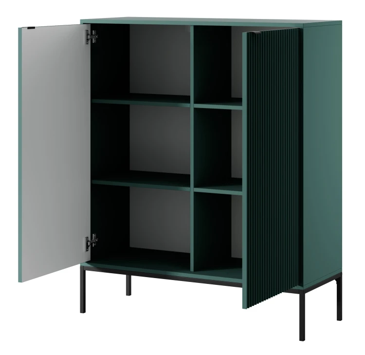 komoda-nilo-zielona-stelaz-czarny-uchwyt-czarny-104-cm-bok-otwarta.webp