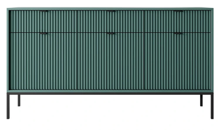 komoda-nilo-zielona-stelaz-czarny-uchwyt-czarny-154-cm-front.webp