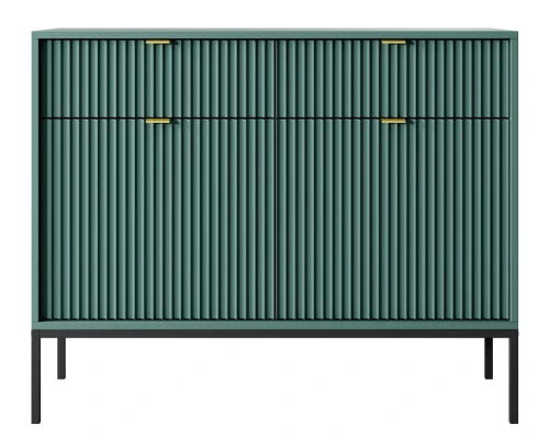 komoda-nilo-zielona-stelaz-czarny-uchwyt-zloty-104-cm-front-2.webp