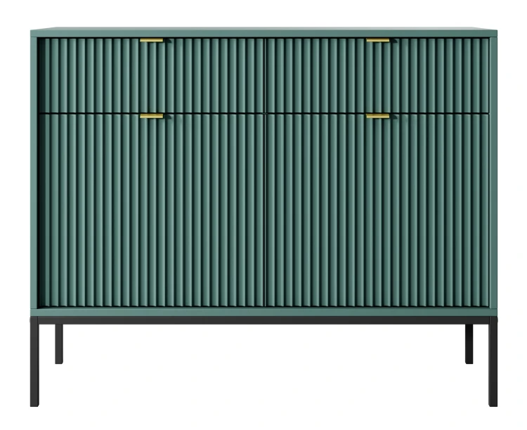 komoda-nilo-zielona-stelaz-czarny-uchwyt-zloty-104-cm-front-2.webp