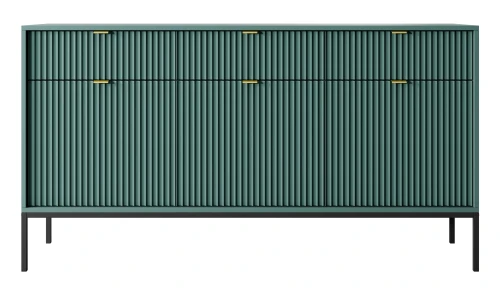 komoda-nilo-zielona-stelaz-czarny-uchwyt-zloty-154-cm-front.webp