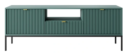 szafka-rtv-nilo-zielona-stelaz-czarny-uchwyt-zloty-154-cm-front.webp
