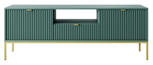 szafka-rtv-nilo-zielona-stelaz-zloty-uchwyt-zloty-154-cm-front.webp
