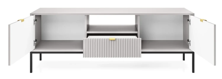 szafka-rtv-nilo-szara-stelaz-czarny-154-cm-front-otwarta.webp