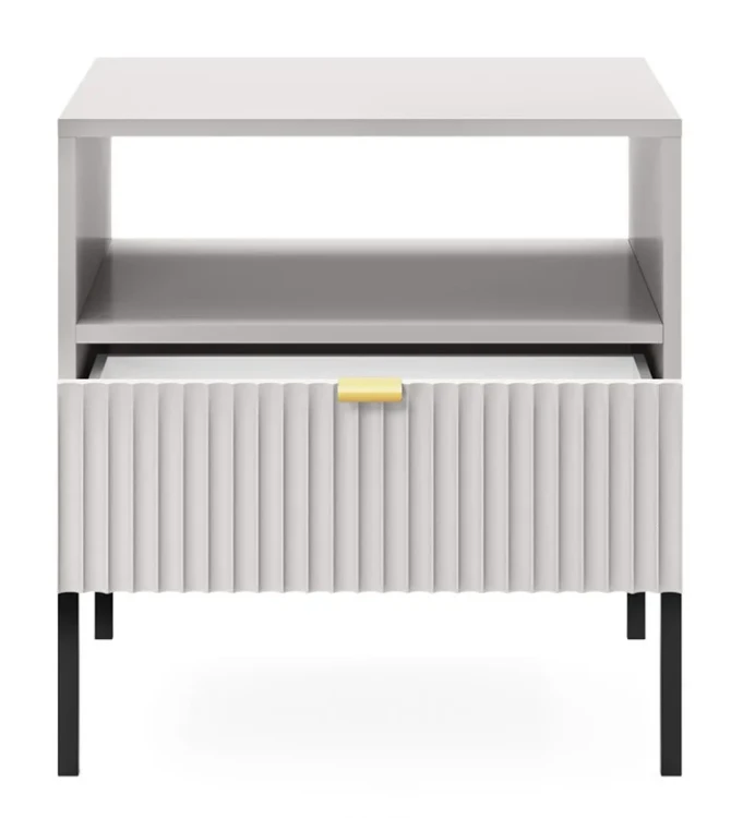 stolik-nocny-nilo-szary-stelaz-czarny-54-cm-front-otwarty.webp