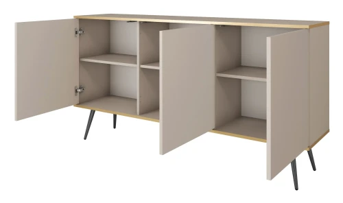 komoda-orvo-bezowa-stelaz-czarny-160-cm-bok-otwarta.webp