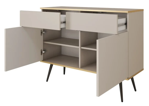 komoda-orvo-bezowa-stelaz-czarny-107-cm-bok-otwarta.webp