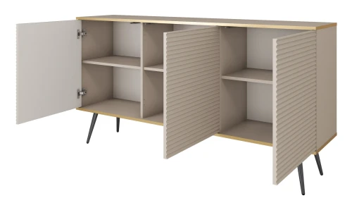 komoda-orvo-mdf-bezowa-stelaz-czarny-160-cm-bok-otwarta.webp