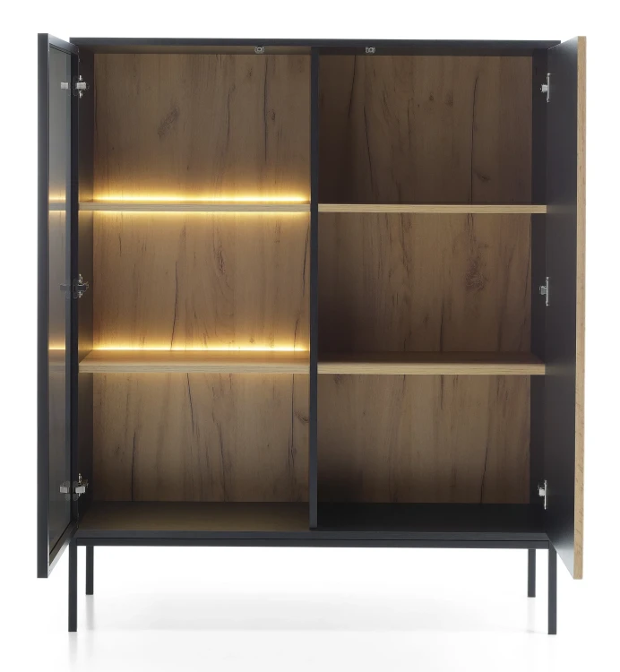 witryna-savaro-dab-wotan-czarny-104-cm-front-otwarta.webp