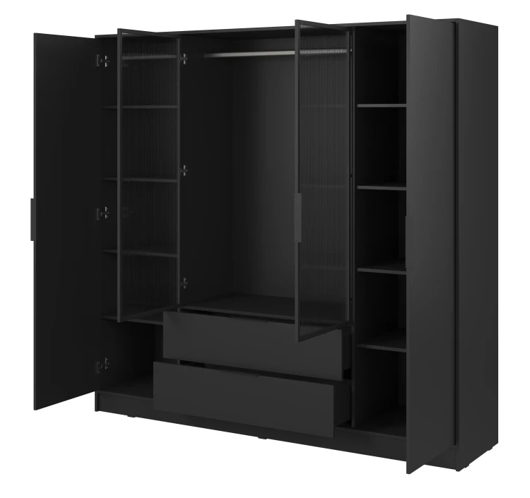 szafa-srodkowe-szklo-ryflowane-drazek-kavio-czarna-206-cm-bok-otwarta.webp