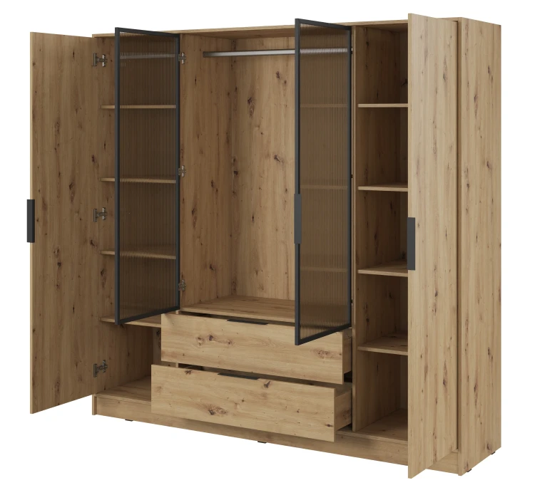 szafa-srodkowe-szklo-ryflowane-drazek-kavio-dab-artisan-206-cm-bok-otwarta.webp
