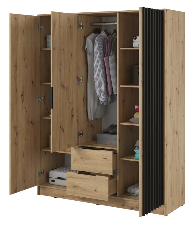 szafa-lustro-nuvia-dab-artisan-czarny-155-cm-bok-otwarta.webp