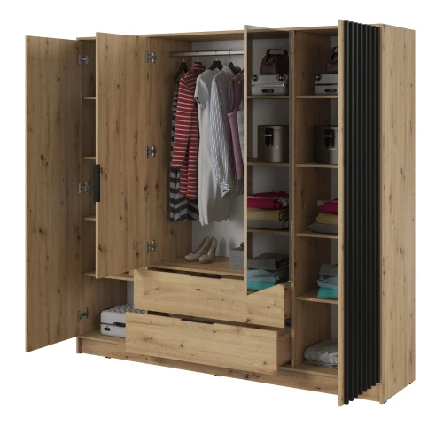 szafa-lustro-nuvia-dab-artisan-czarny-206-cm-bok-otwarta.webp