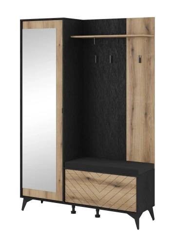 garderoba-134-cm-divero-z-lustrem-dab-evoke-czarny-grafit-bok-z-poduszka.webp